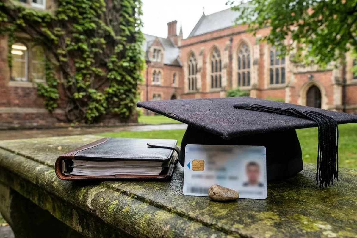 İngiliz üniversite kampüsünde mezuniyet töreni, kepli öğrenciler