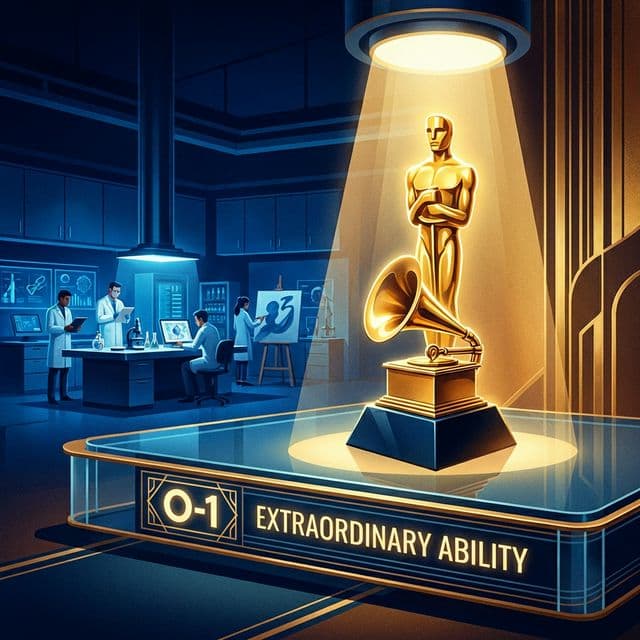 O-1 Olağanüstü Yetenek Vizesi Sembolü: Sahne Isıkları ve Ödül