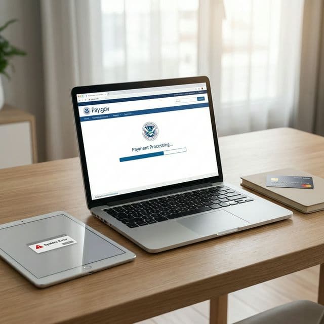 USCIS Online Ödeme Ekranı ve İşlem Hatası Uyarısı